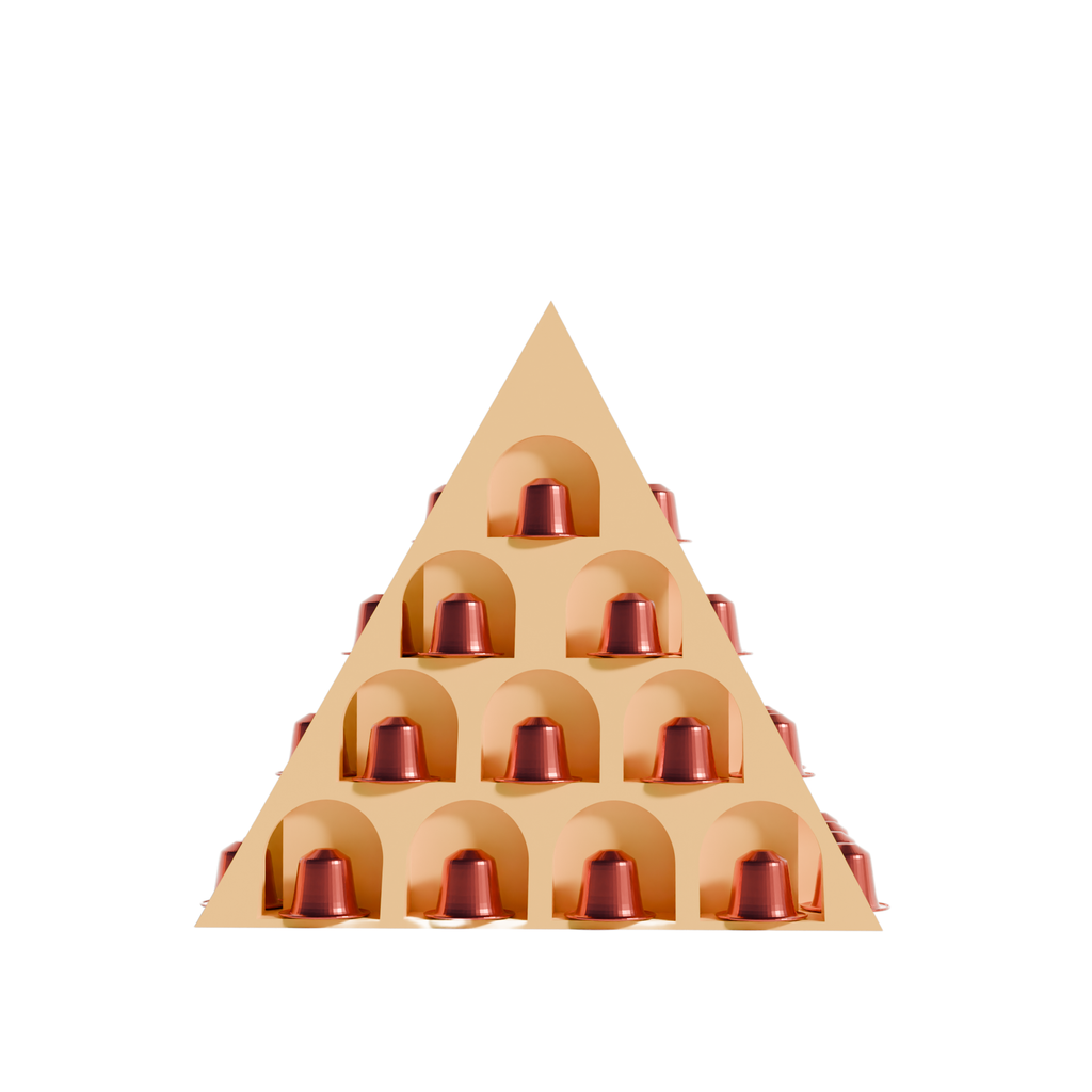 Fiastra Pyramid Nespresso Capsule Organizer - Yellow - pyramid geel gevuld frontaal 1