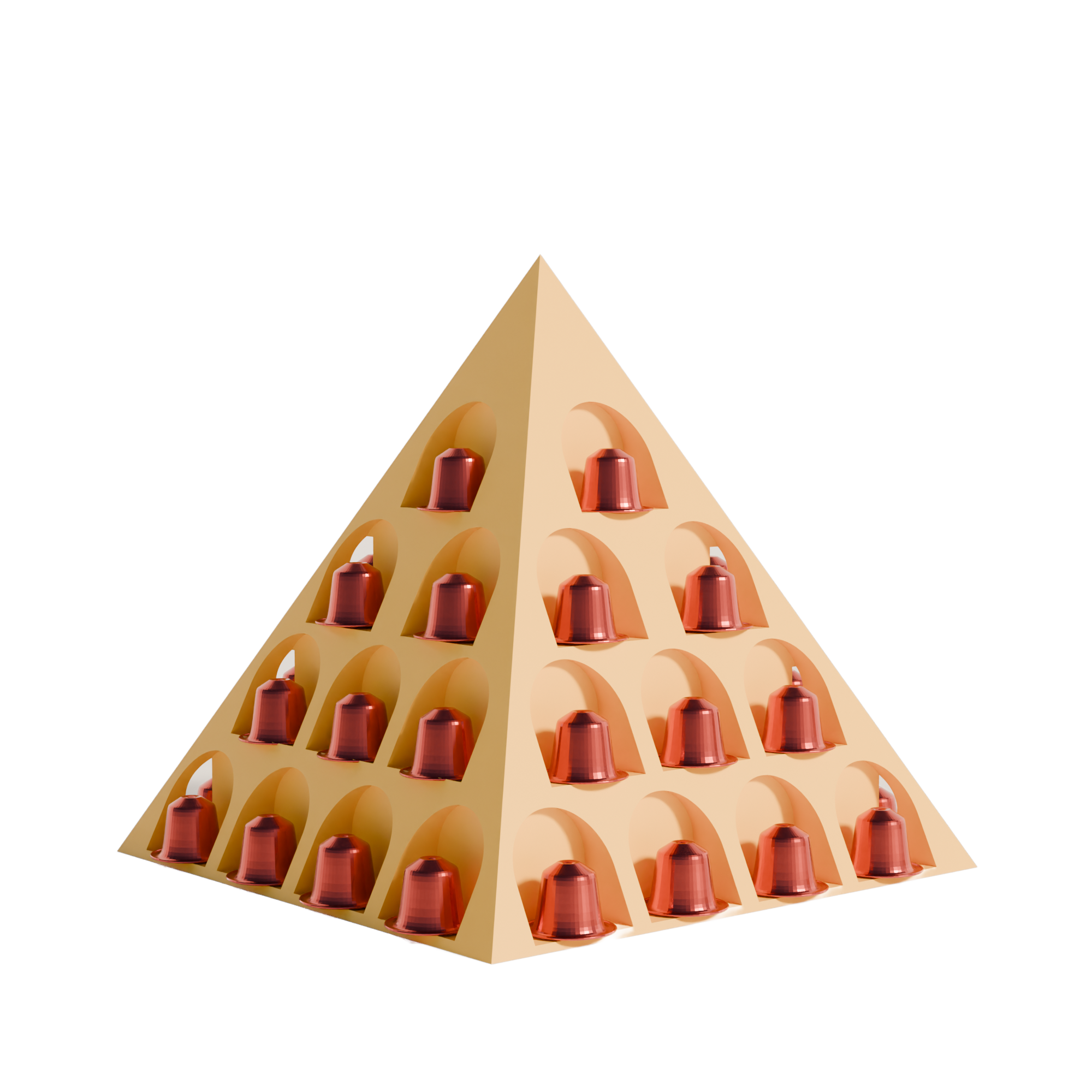 Fiastra Pyramid Nespresso Capsule Organizer - Yellow - pyramid geel gevuld vooraanzicht 1