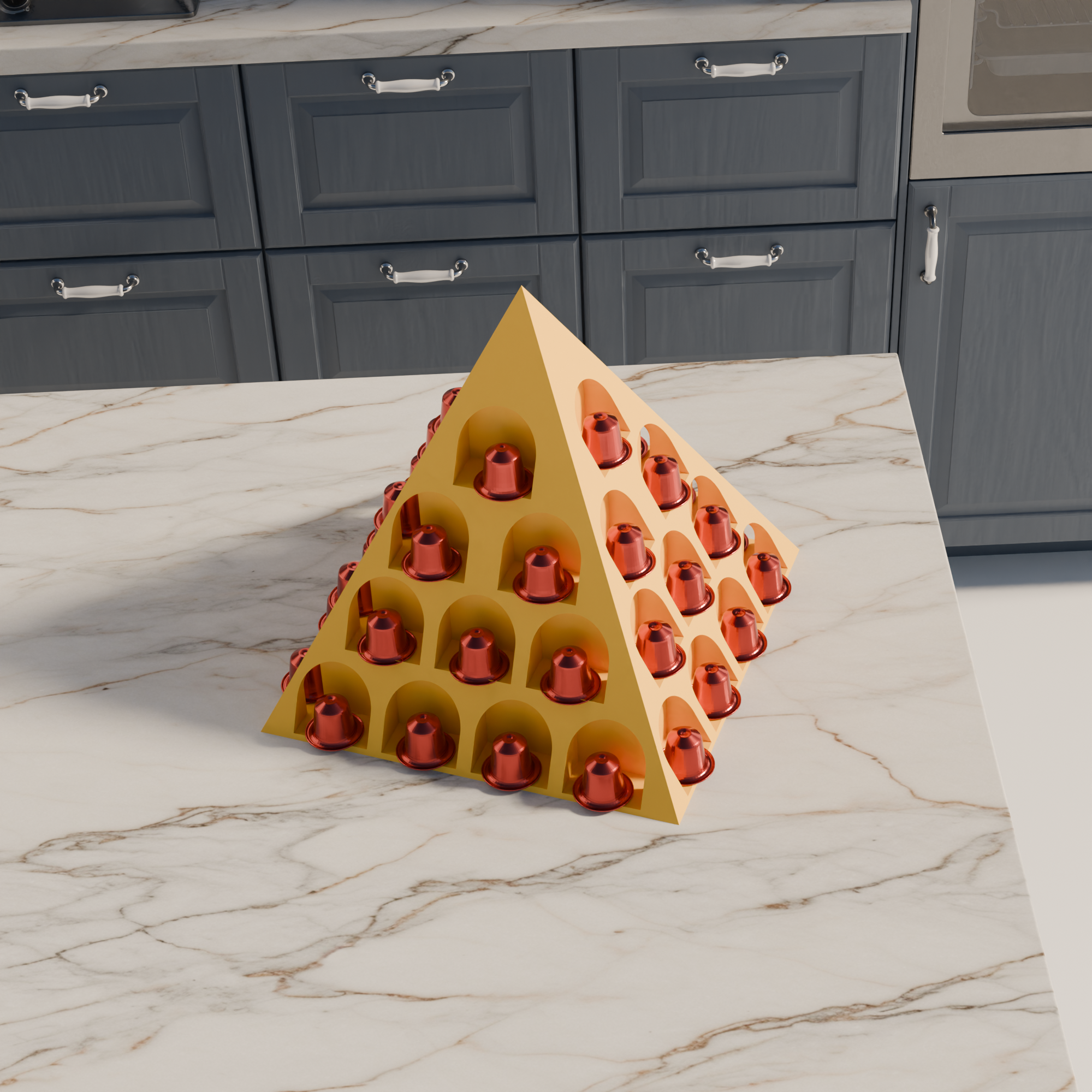 Fiastra Pyramid Nespresso Capsule Organizer - Yellow - pyramid geel sfeerbeeld keuken 2