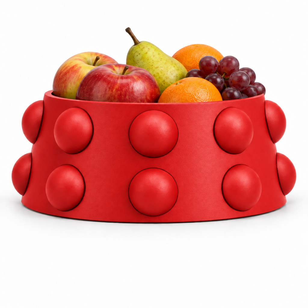 Conerelle Fruit Bowl – red front with fruit conerelle fruit bowl
