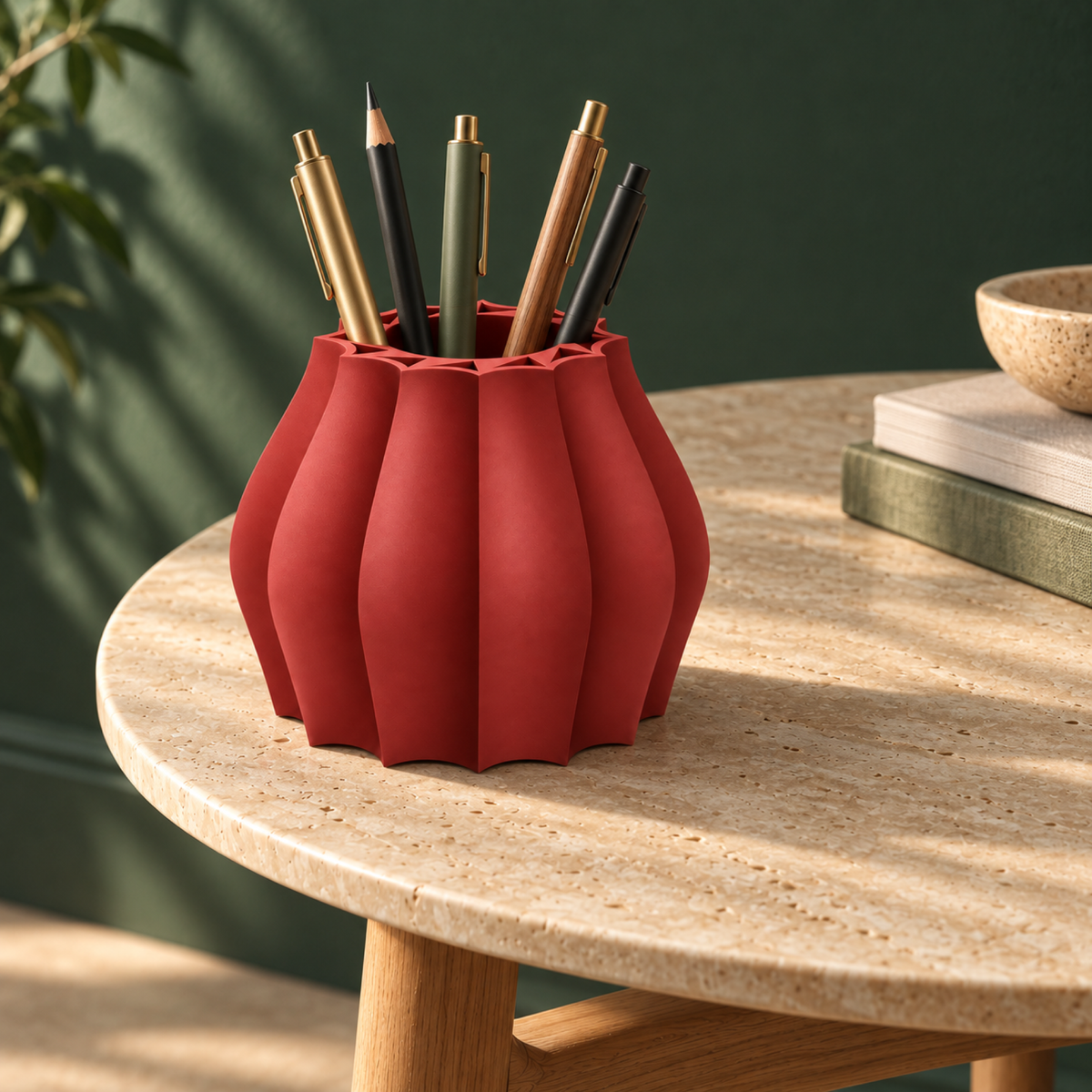Marovique Pen Holder – red lifestyle travertine table marovique pen holder