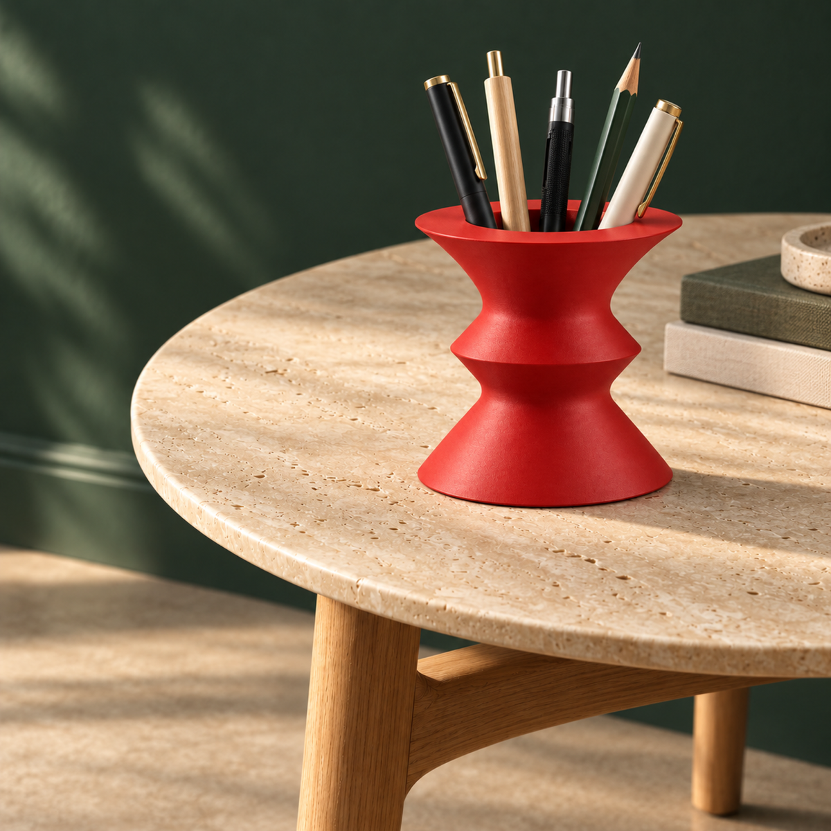 Valenora Pen Holder – red lifestyle travertine table valenora pen holder