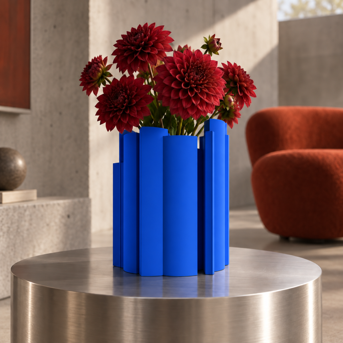 Marova Sculptural Vase – royal blue lifestyle concrete loft marova sculptural vase