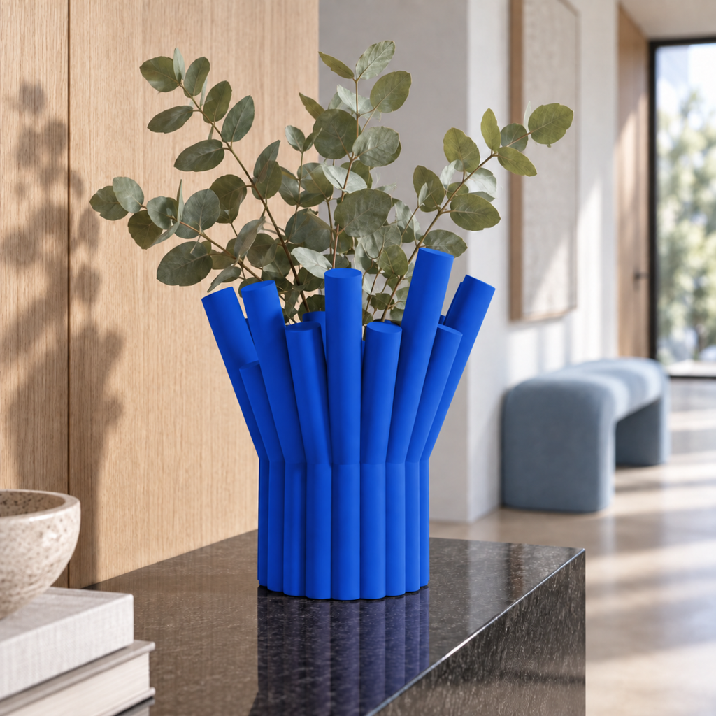 Rivolo Sculptural Vase – royal blue lifestyle oak hallway rivolo sculptural vase