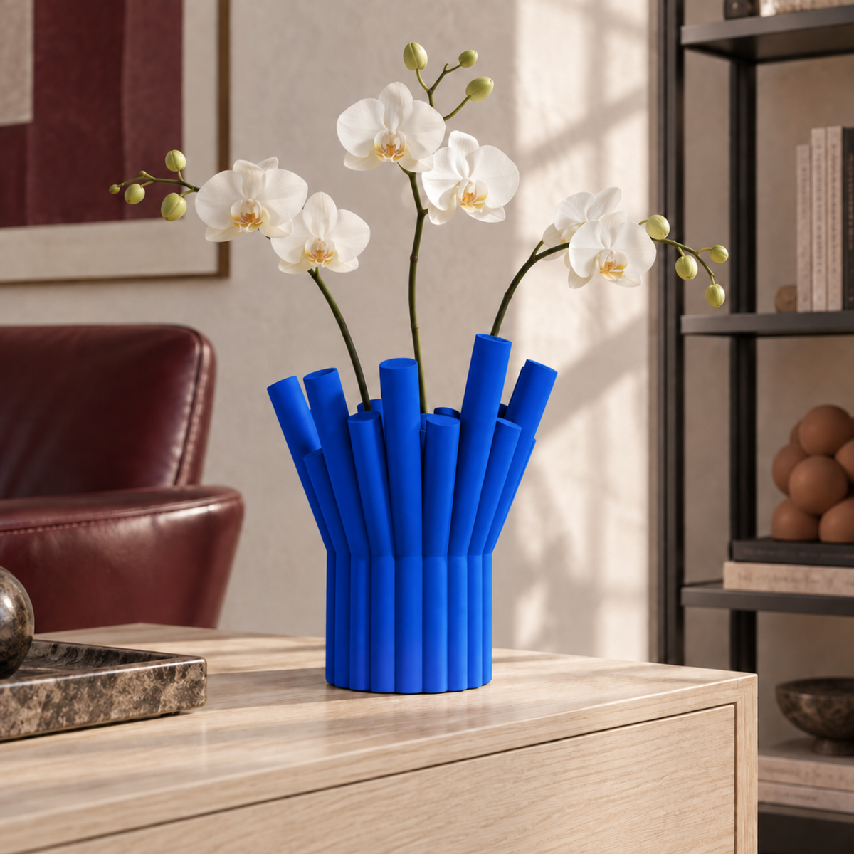 Rivolo Sculptural Vase – royal blue lifestyle reading room rivolo sculptural vase