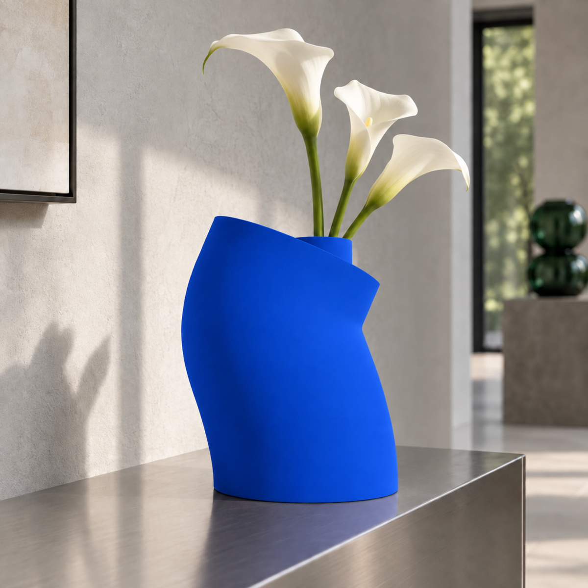 Curva Sculptural Vase – royal blue lifestyle steel entry curva sculptural vase
