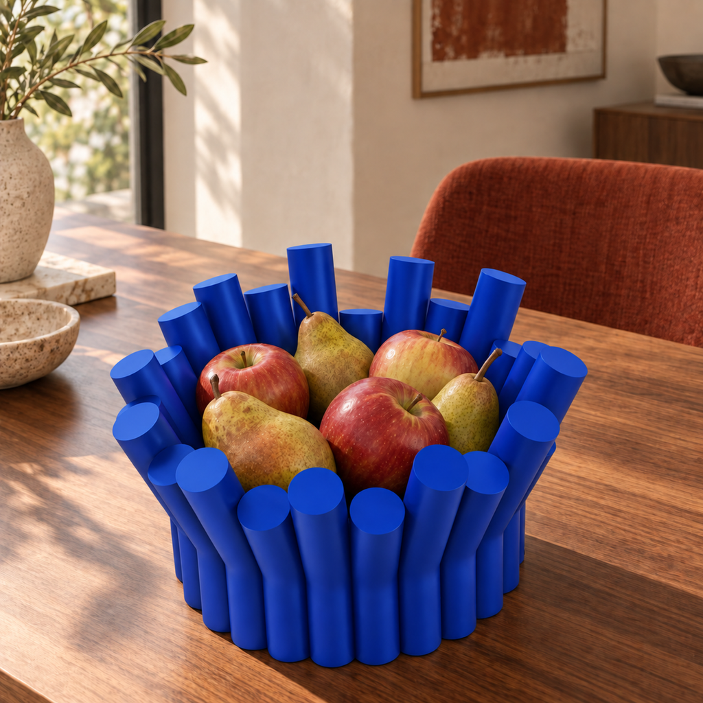 Fiastra Rivolo Fruit Bowl – royal blue lifestyle walnut dining room fiastra rivolo fruit bowl