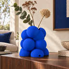 Bollare Sculptural Vase – royal blue lifestyle walnut living room bollare sculptural vase