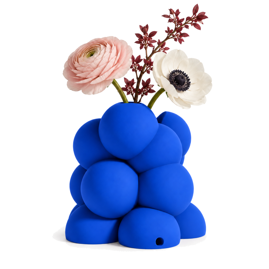 Bollare Sculptural Vase – royal blue styled product view bollare sculptural vase