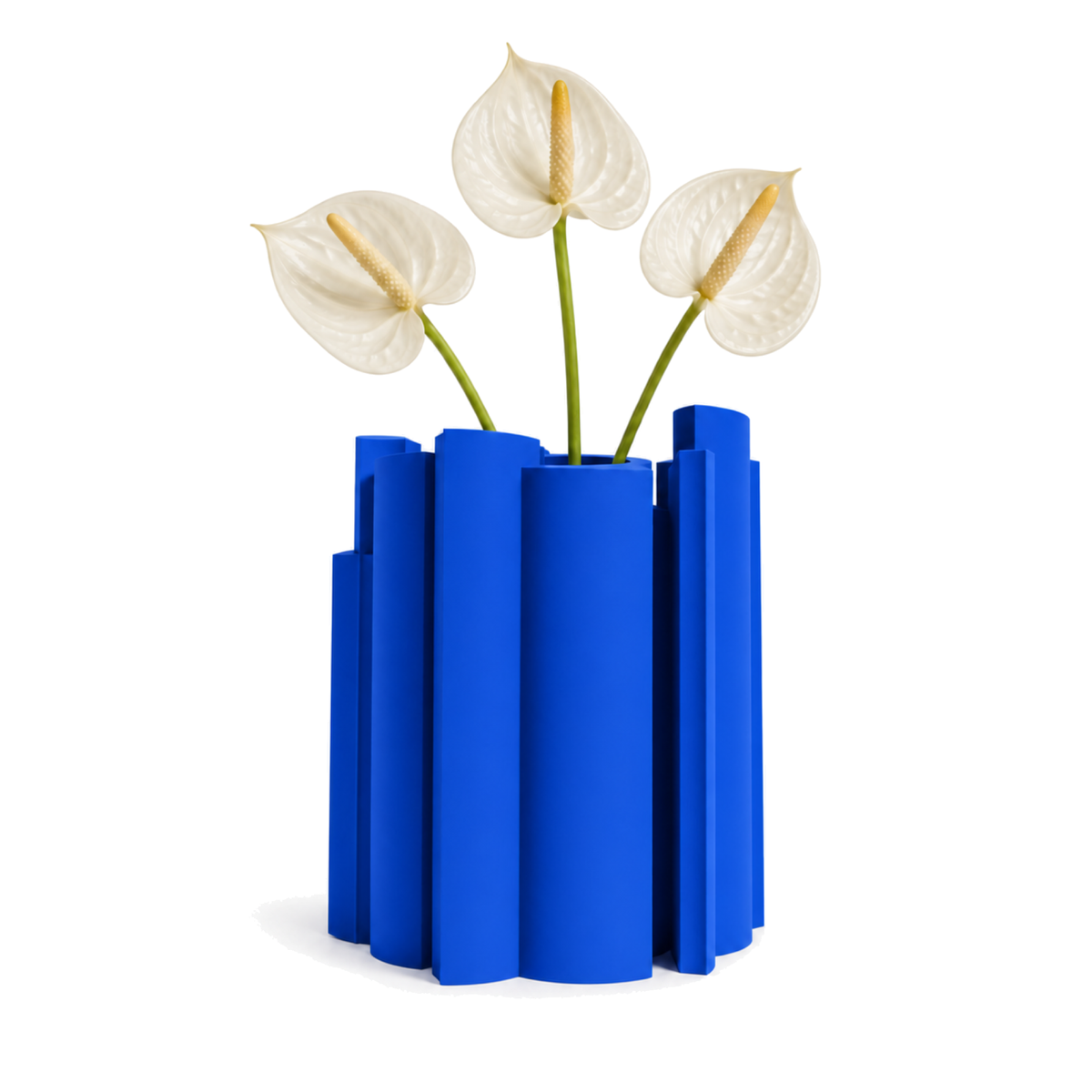 Marova Sculptural Vase – royal blue styled product view marova sculptural vase