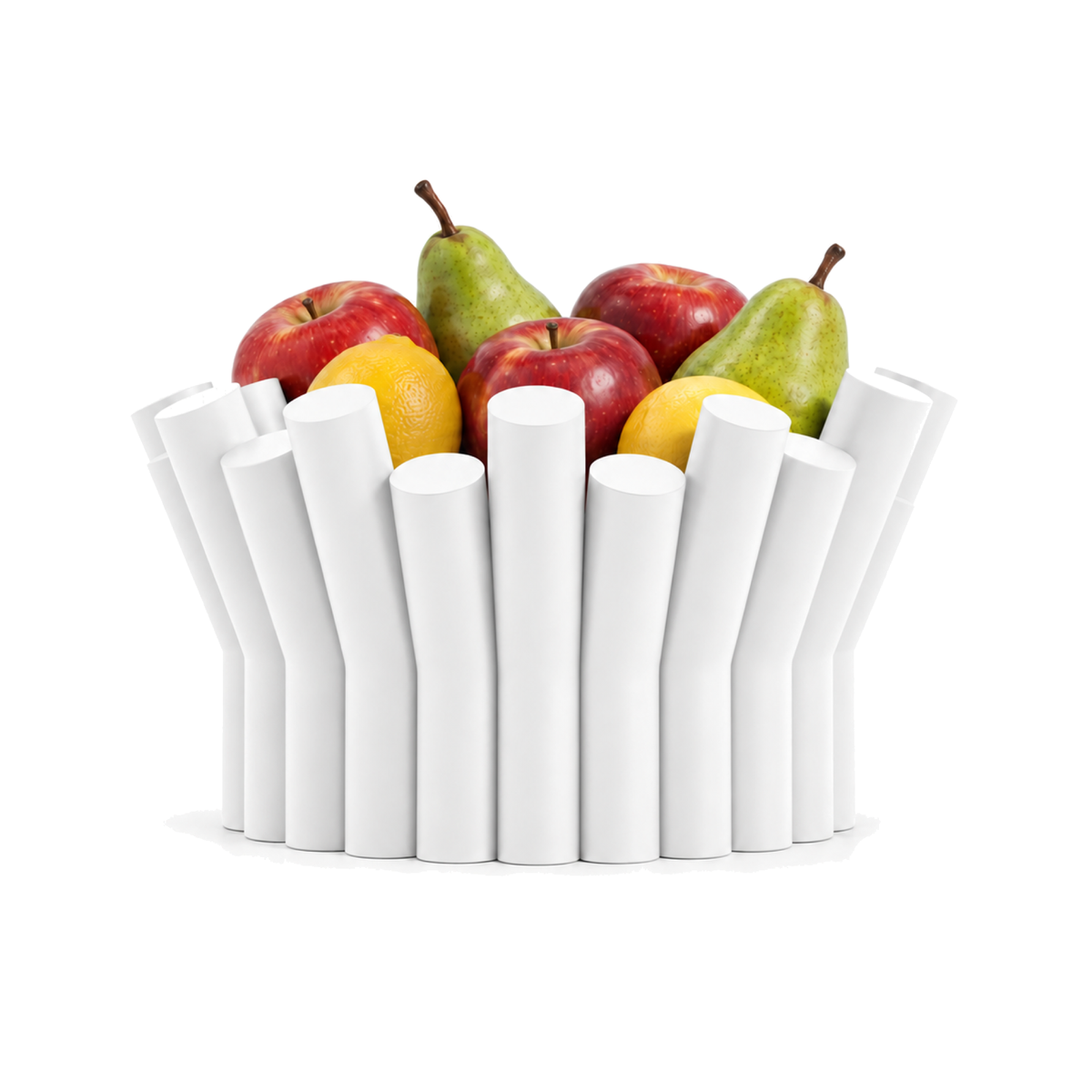 Fiastra Rivolo Fruit Bowl – white front view with fruit fiastra rivolo fruit bowl