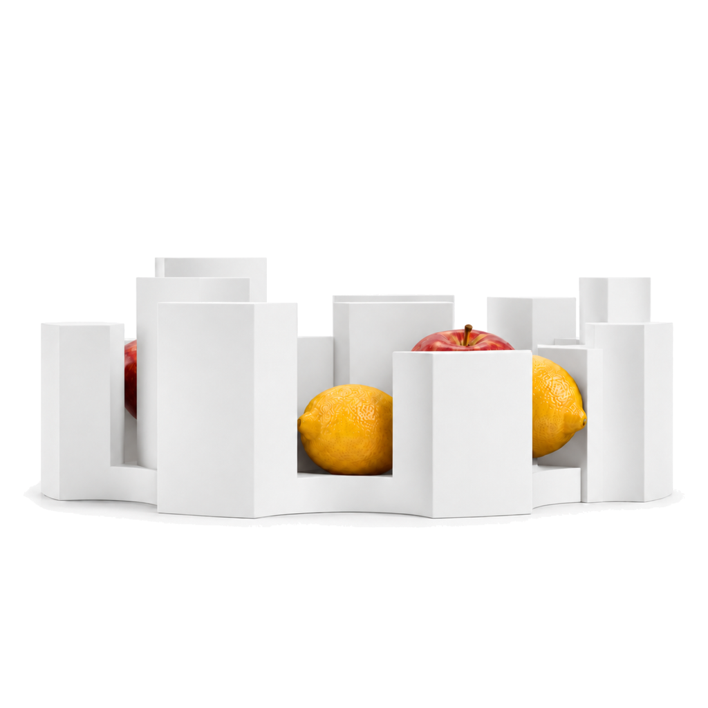 Fiastra Marova Fruit Bowl – white front view with fruit marova fruit bowl