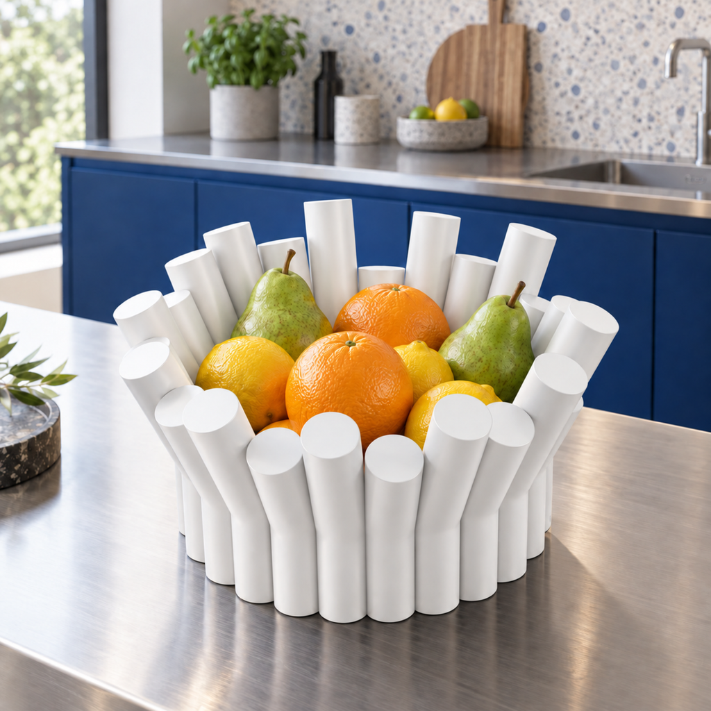 Fiastra Rivolo Fruit Bowl – white lifestyle blue kitchen fiastra rivolo fruit bowl