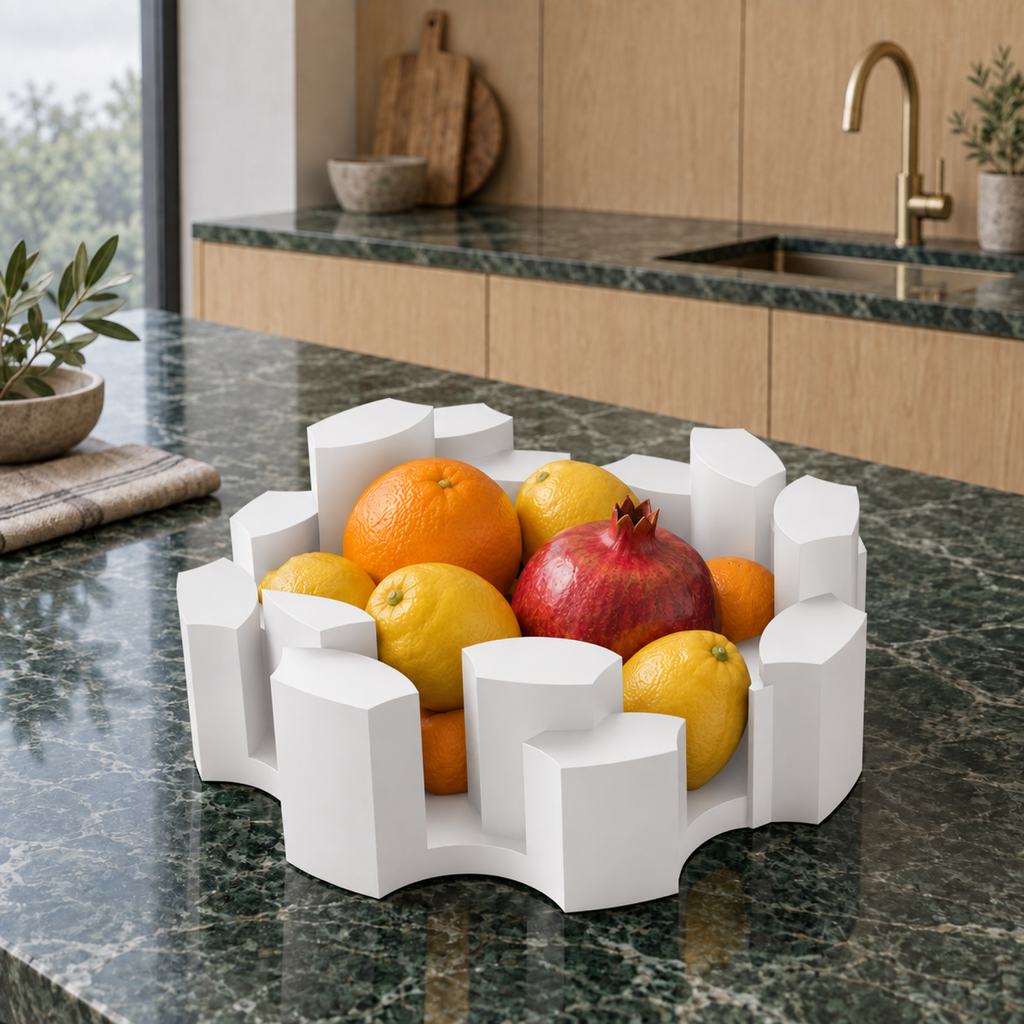 Fiastra Marova Fruit Bowl – white lifestyle green marble kitchen marova fruit bowl