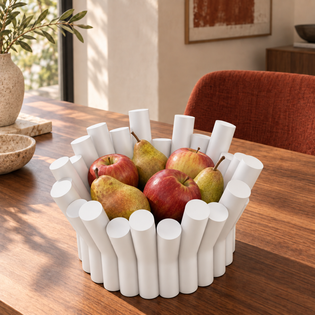 Fiastra Rivolo Fruit Bowl – white lifestyle walnut dining room fiastra rivolo fruit bowl