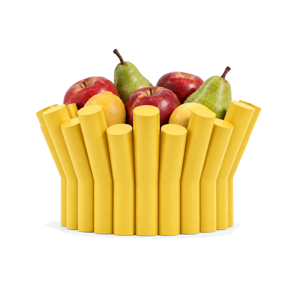 Fiastra Rivolo Fruit Bowl – yellow front view with fruit fiastra rivolo fruit bowl