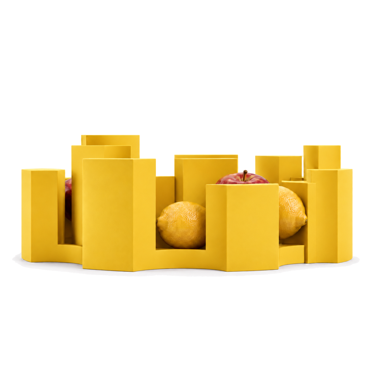 Fiastra Marova Fruit Bowl – yellow front view with fruit marova fruit bowl