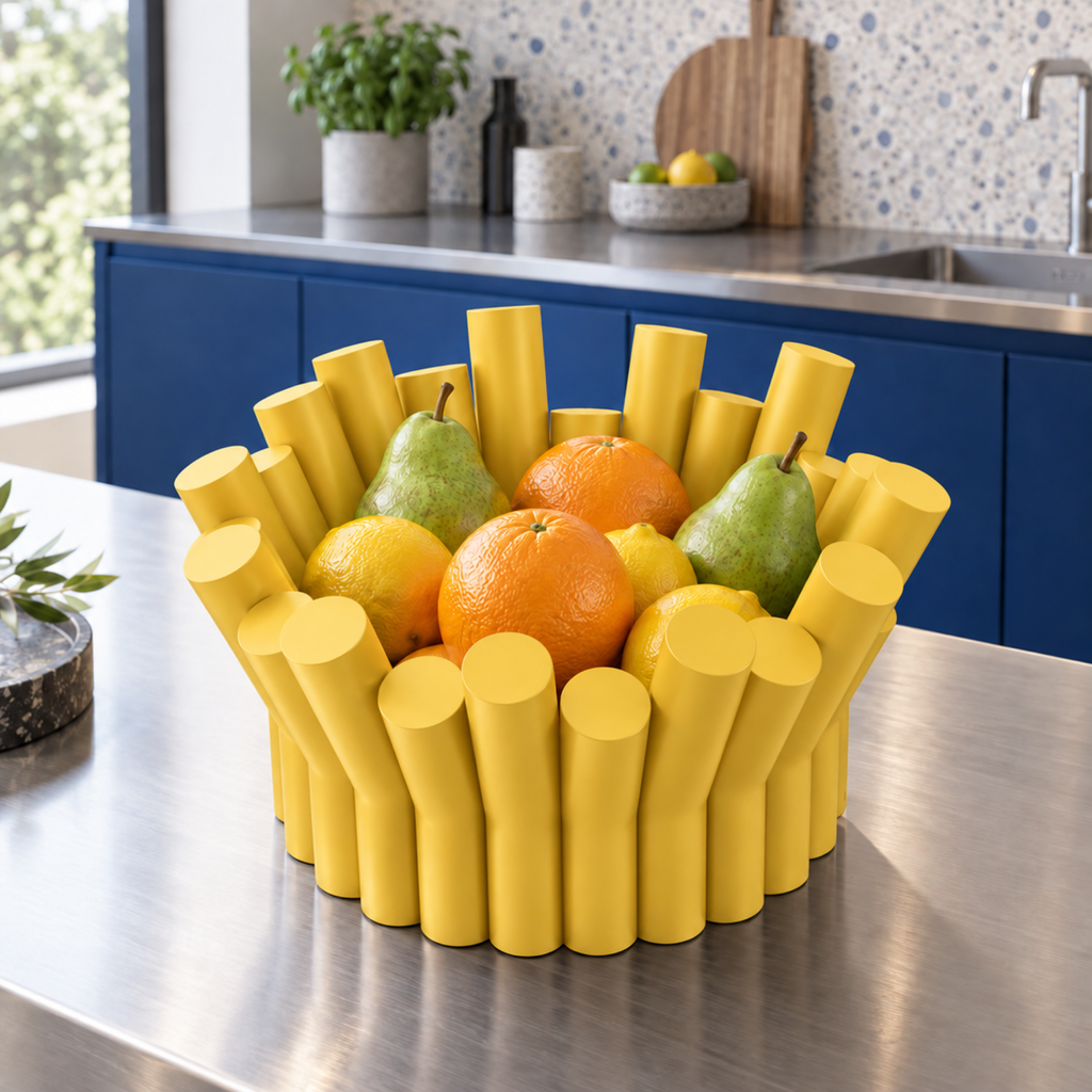 Fiastra Rivolo Fruit Bowl – yellow lifestyle blue kitchen fiastra rivolo fruit bowl