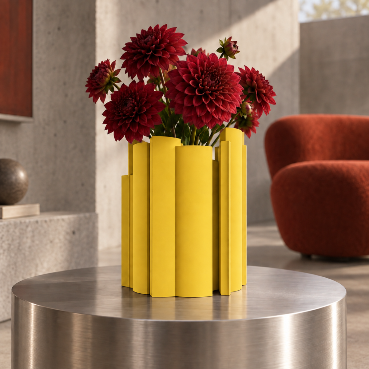 Marova Sculptural Vase – yellow lifestyle concrete loft marova sculptural vase