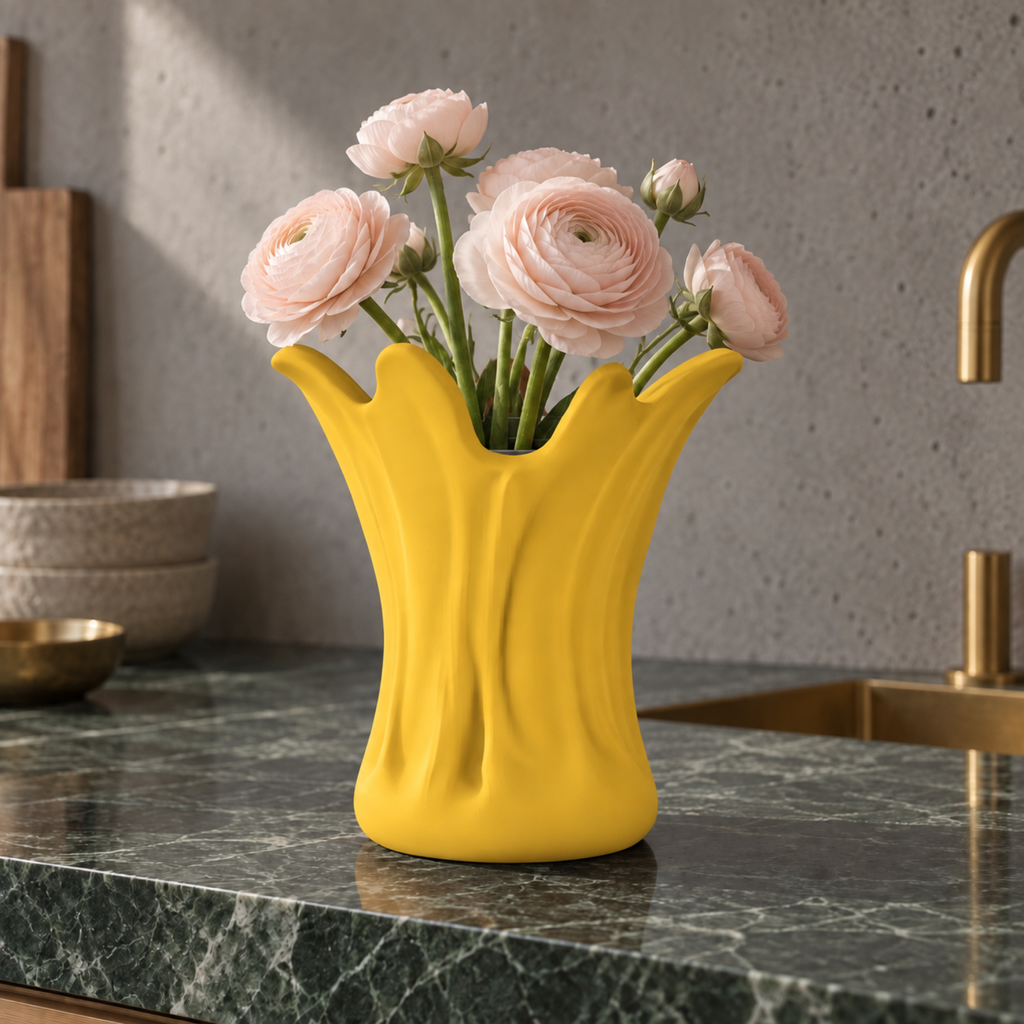 Ondara Sculptural Vase – yellow lifestyle green marble kitchen ondara sculptural vase