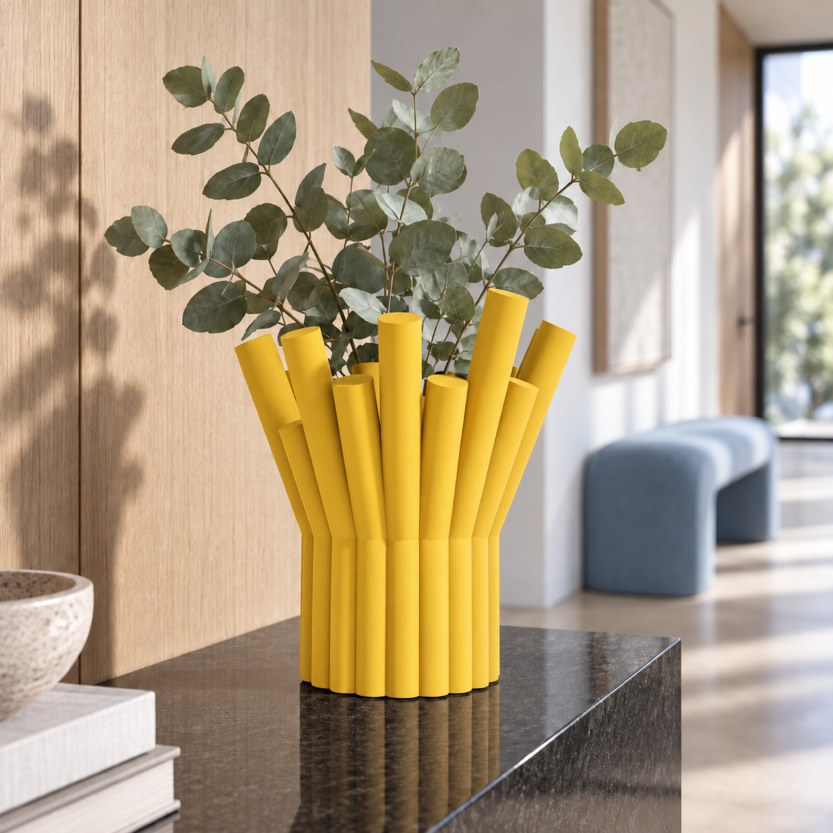 Rivolo Sculptural Vase – yellow lifestyle oak hallway rivolo sculptural vase