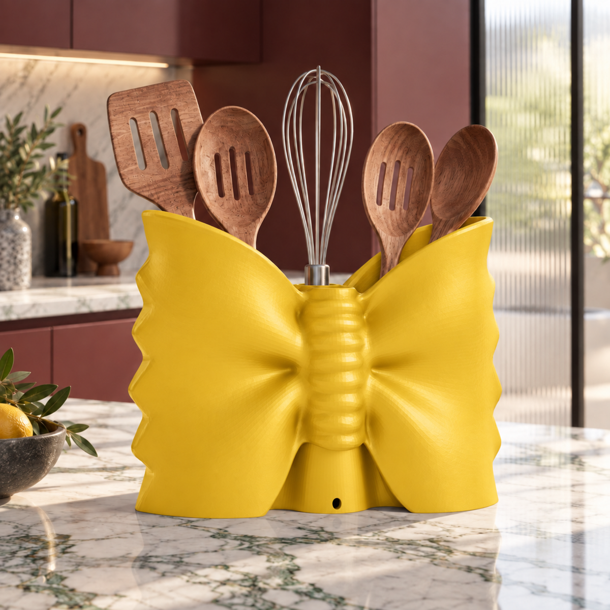 Fiastra Farfalle Kitchen Utensil Holder – yellow lifestyle oxblood kitchen farfalle kitchen utensil holder