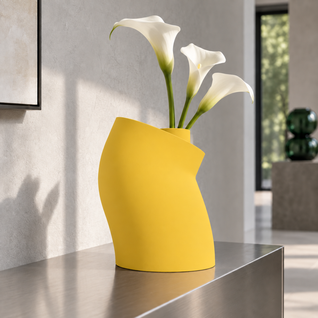 Curva Sculptural Vase – yellow lifestyle steel entry curva sculptural vase