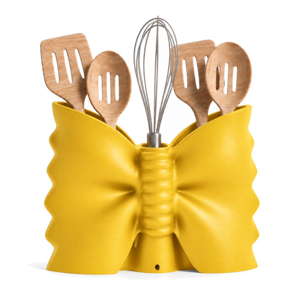 Fiastra Farfalle Kitchen Utensil Holder – yellow styled product view farfalle kitchen utensil holder