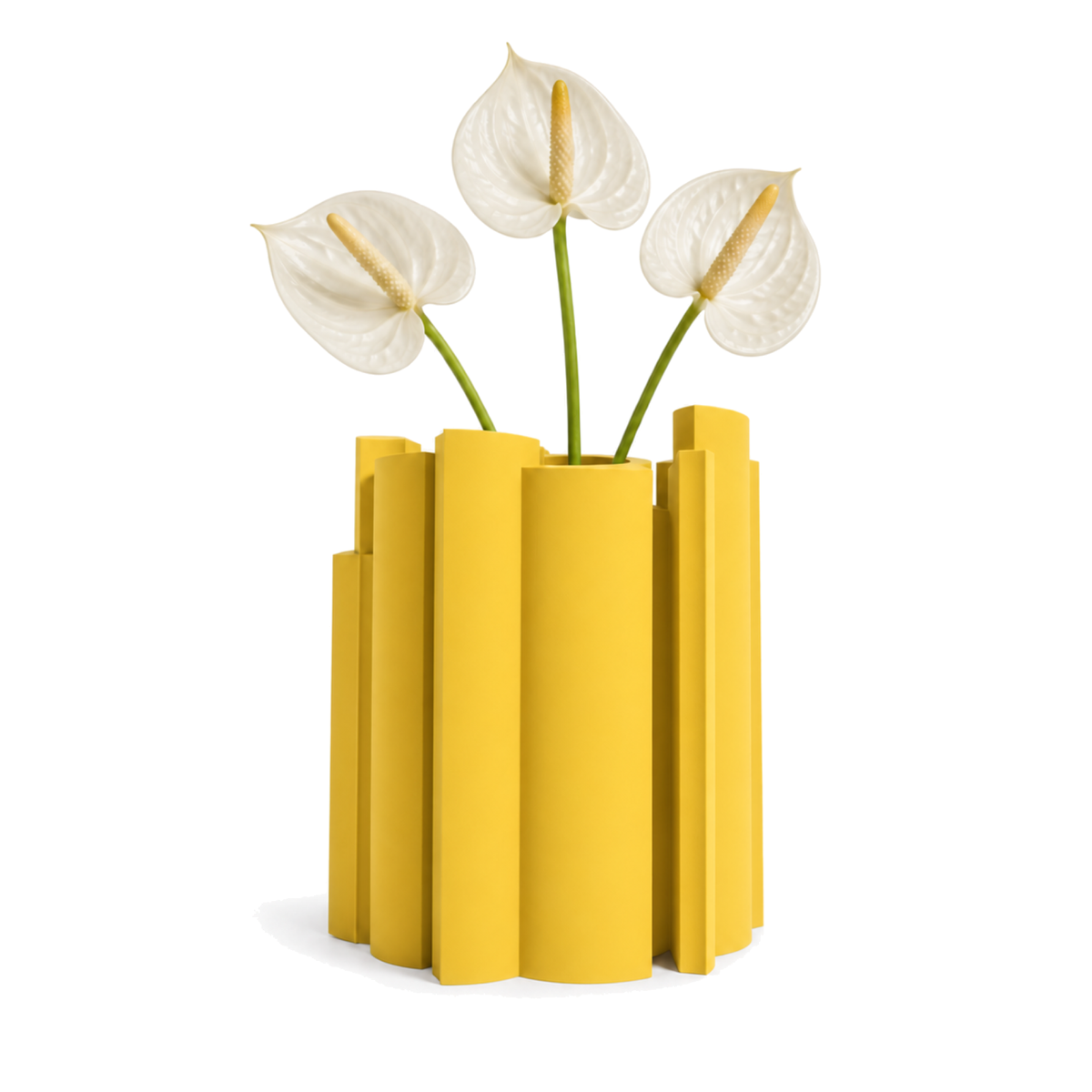 Marova Sculptural Vase – yellow styled product view marova sculptural vase