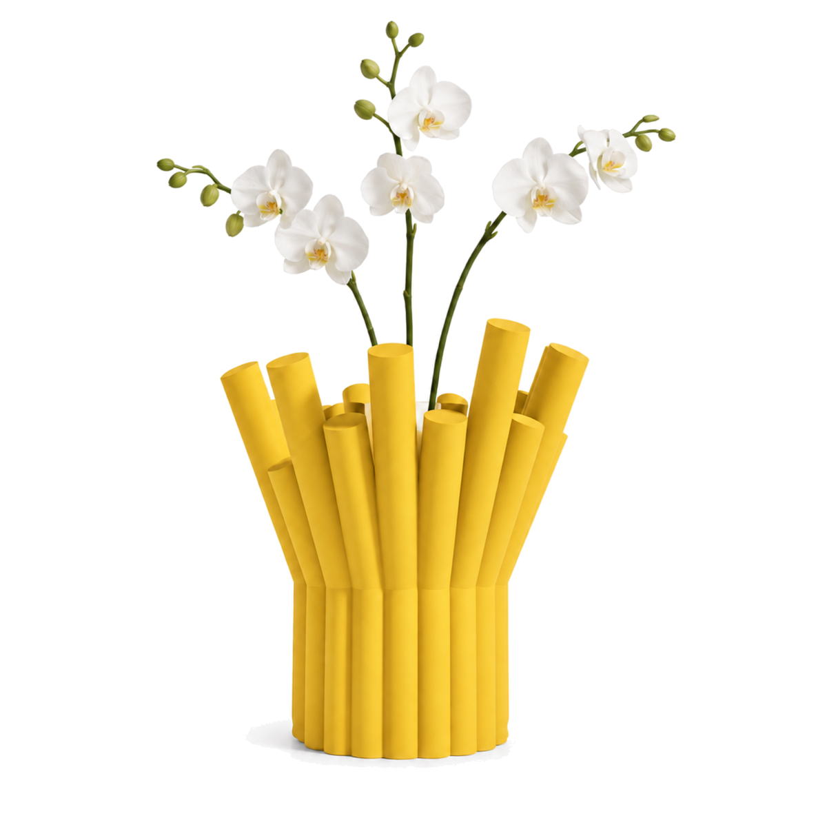 Rivolo Sculptural Vase – yellow styled product view rivolo sculptural vase